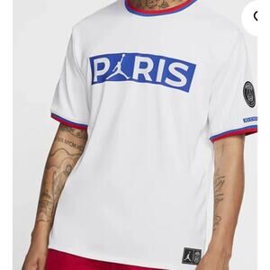 NEW Nike Air Jordan Jersey Paris Saint-Germain Team Logo Short Sleeve White XXL